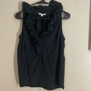 Nanette lepore black ruffle v neck tank 100% silk size 10